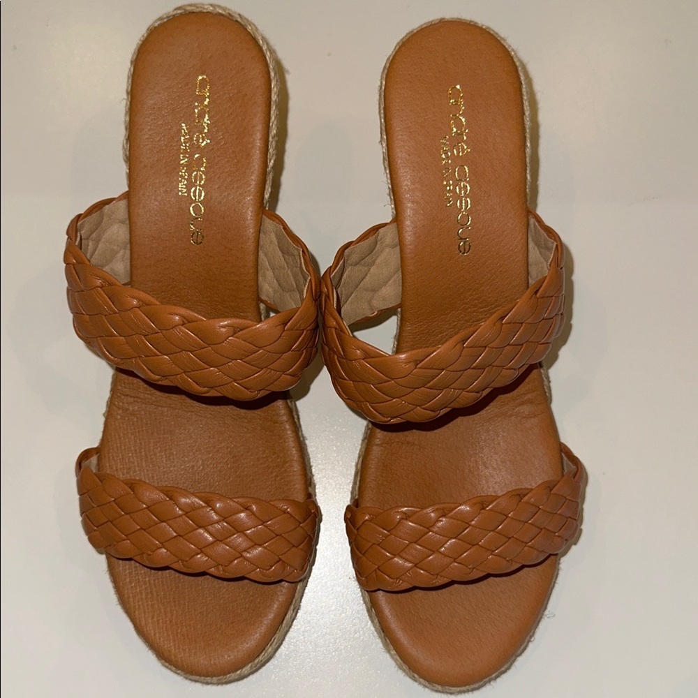 New Andre Assoue Aria Espadrille Wedge Sandals  in Brown. Size 38.